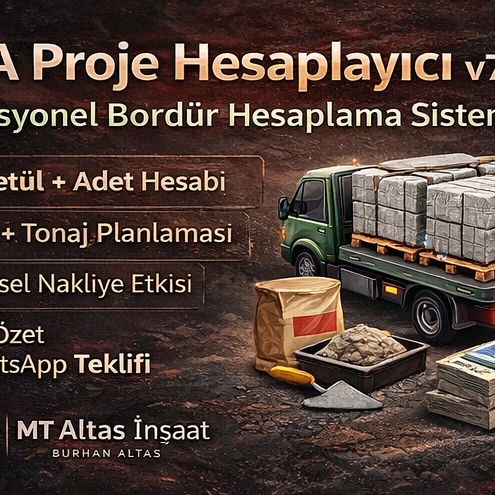 Bordür Taşı Hesaplayıcı PRO | Metraj, Adet ve Maliyet Hesaplama Aracı