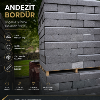 Andezit Bordür Taşı 15x20x50 cm  Doğal Ankara Taşı