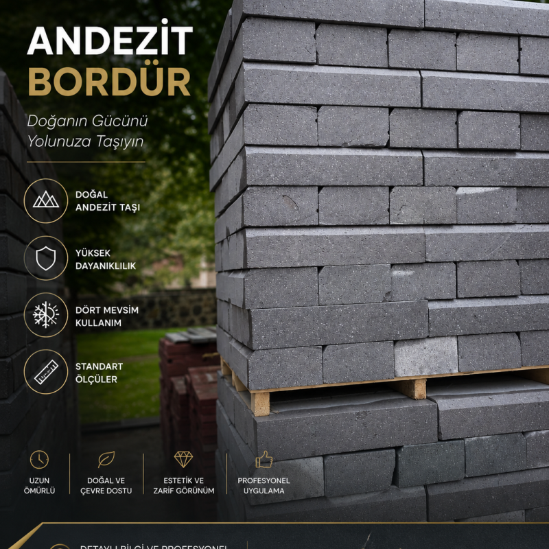 Andezit Bordür Taşı 15x20x50 cm  Doğal Ankara Taşı